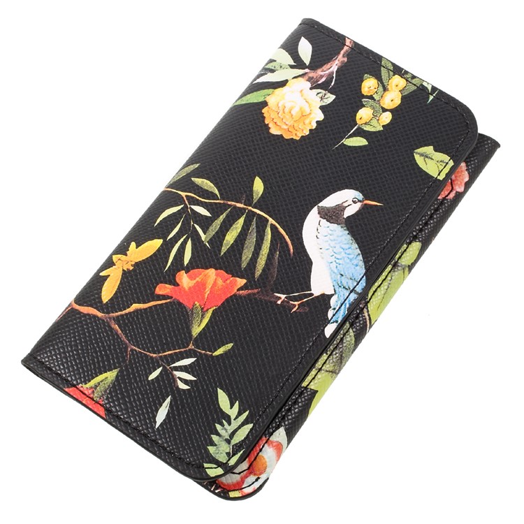 Pattern Printing Wallet Leather Pouch for iPhone 7 / 6S / 6 4.7 inch - Black / Flowers and Birds-1