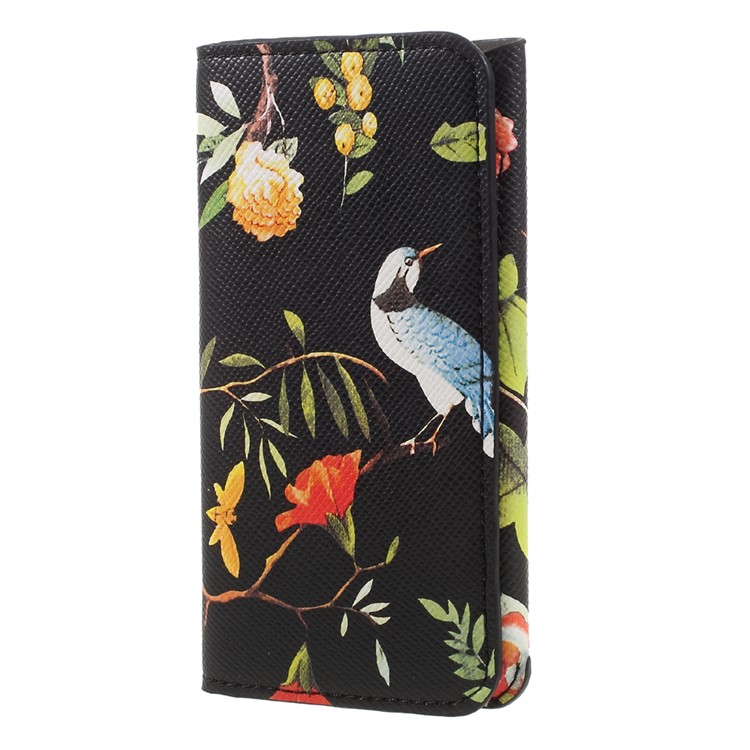 Pattern Printing Wallet Leather Pouch for iPhone 7 / 6S / 6 4.7 inch - Black / Flowers and Birds-2