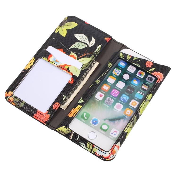 Pattern Printing Wallet Leather Pouch for iPhone 7 / 6S / 6 4.7 inch - Black / Flowers and Birds-5