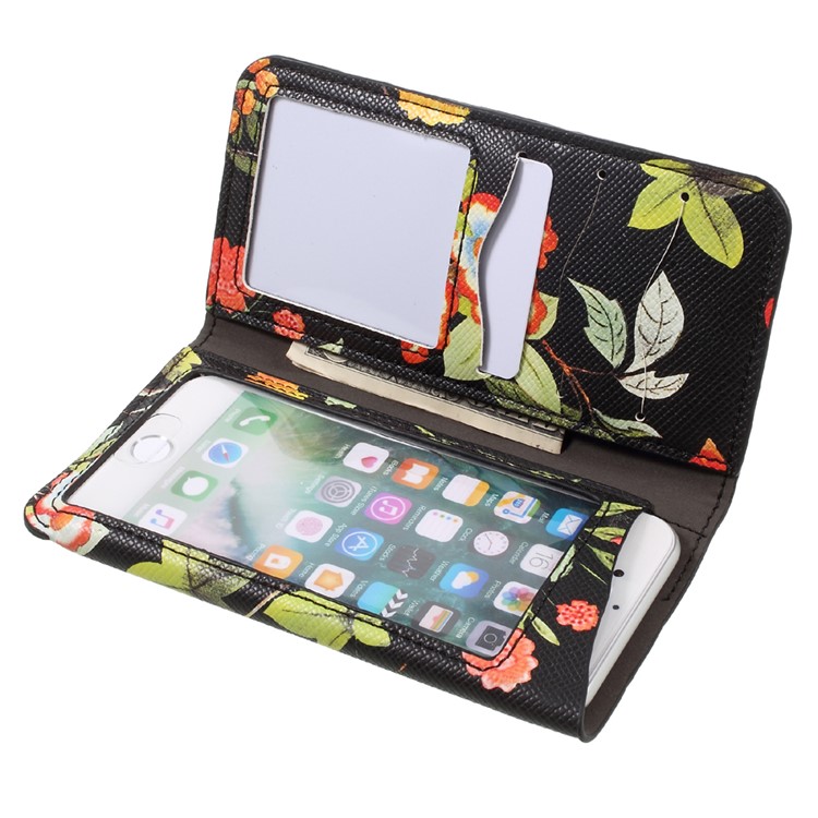 Pattern Printing Wallet Leather Pouch for iPhone 7 / 6S / 6 4.7 inch - Black / Flowers and Birds-7