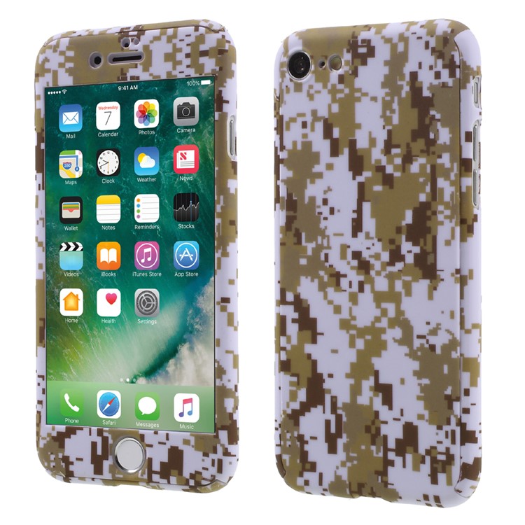 Camouflage Design Full Protection Hard Phone Case for iPhone 7 + Tempered Glass Screen Protector - Digital Camouflage-1