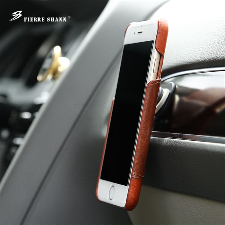 FIERRE SHANN Cowhide Leather Phone Case for iPhone 6s Plus / 6 Plus with Finger Ring Kickstand - Red-3