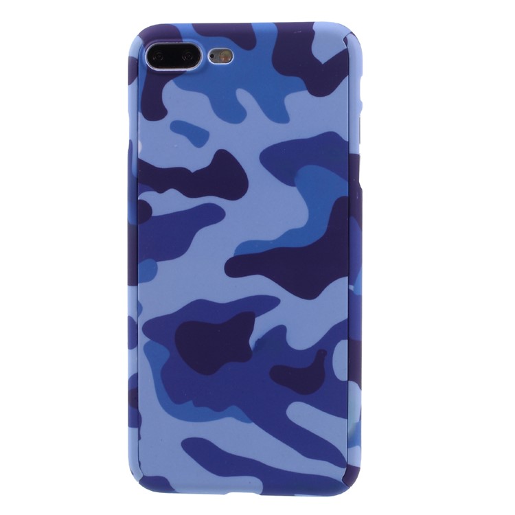2-in-1 Full Protection Hard Phone Case for iPhone 7 Plus + Tempered Glass Screen Protector - Blue Camouflage-2