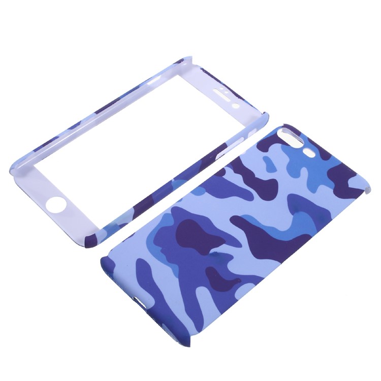2-in-1 Full Protection Hard Phone Case for iPhone 7 Plus + Tempered Glass Screen Protector - Blue Camouflage-5