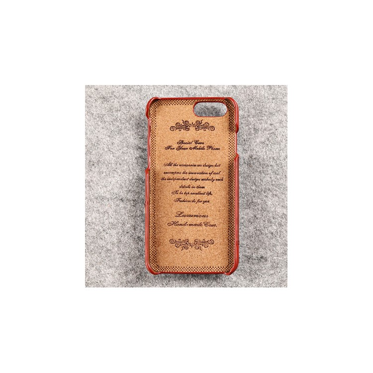 FIERRE SHANN for iPhone 7 Plus Cowhide Genuine Leather Skin Hard Case with Ring Holder - Red-13
