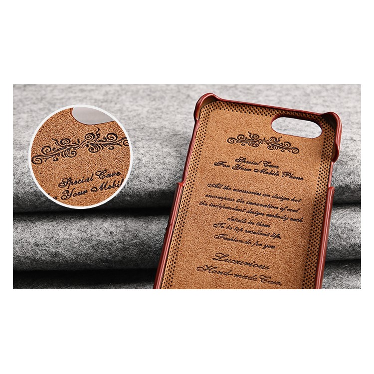 FIERRE SHANN for iPhone 7 Plus Cowhide Genuine Leather Skin Hard Case with Ring Holder - Red-18