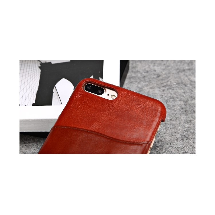 FIERRE SHANN for iPhone 7 Plus Cowhide Genuine Leather Skin Hard Case with Ring Holder - Red-21