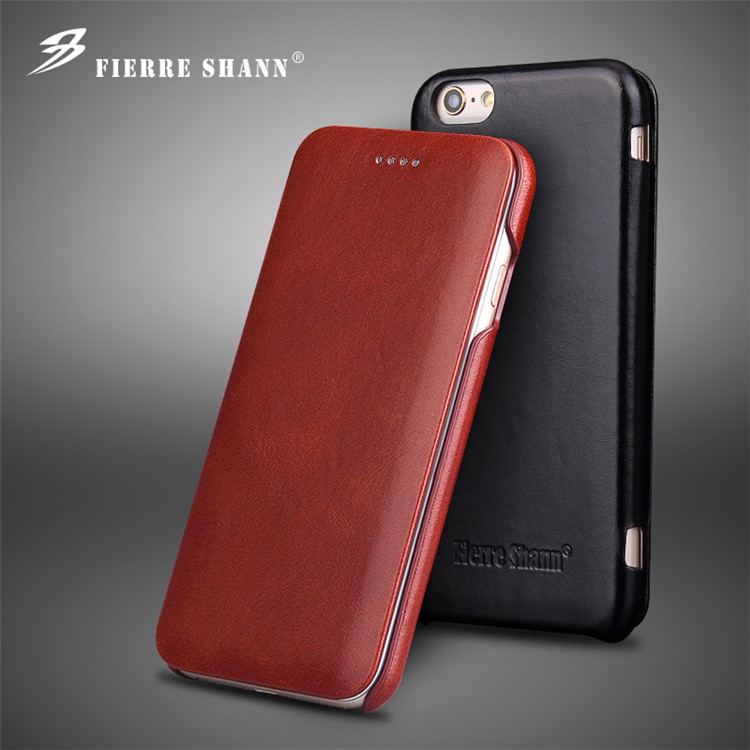 FIERRE SHANN Full Grain Genuine Leather Flip Case for iPhone 6s/6 4.7 Inch - Black-3