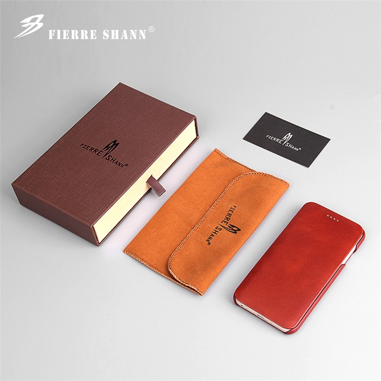 FIERRE SHANN Full Grain Genuine Leather Flip Case for iPhone 6s/6 4.7 Inch - Black-8