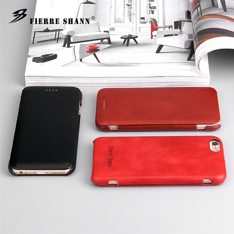 FIERRE SHANN Full Grain Genuine Leather Phone Case for iPhone 6s Plus/6 Plus - Black-5
