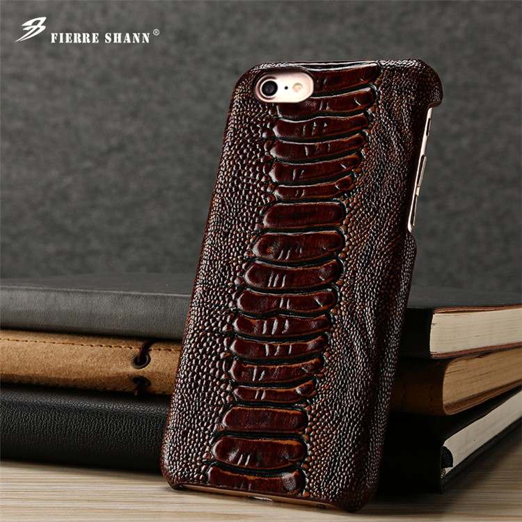 FIERRE SHANN Genuine Leather Coated Hard PC Phone Case for iPhone 7 4.7 inch - Dark Brown-1
