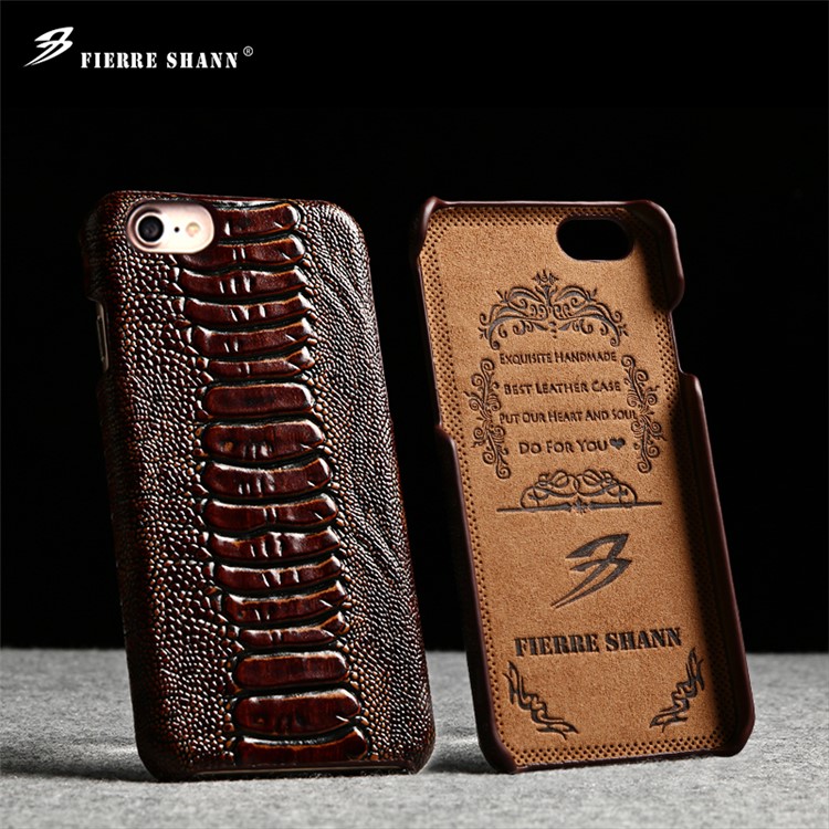 FIERRE SHANN Genuine Leather Coated Hard PC Phone Case for iPhone 7 4.7 inch - Dark Brown-2