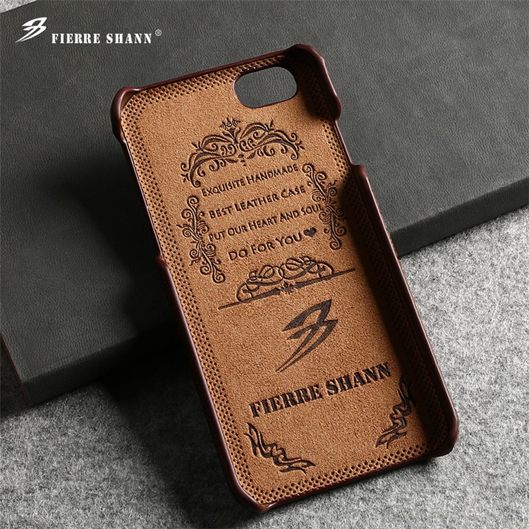 FIERRE SHANN Genuine Leather Coated Hard PC Phone Case for iPhone 7 4.7 inch - Dark Brown-3