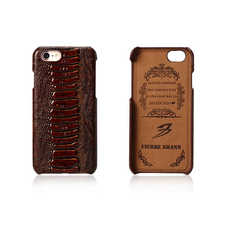 FIERRE SHANN Genuine Leather Coated Hard PC Phone Case for iPhone 7 4.7 inch - Dark Brown-6