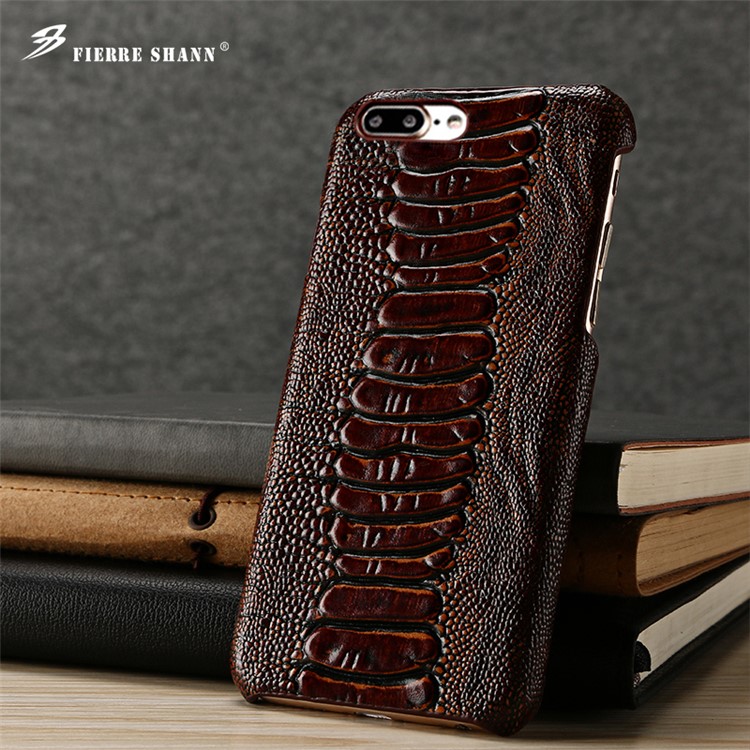 FIERRE SHANN Genuine Leather Coated Hard PC Phone Case for iPhone 7 Plus - Dark Brown-1