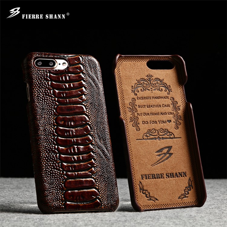 FIERRE SHANN Genuine Leather Coated Hard PC Phone Case for iPhone 7 Plus - Dark Brown-2