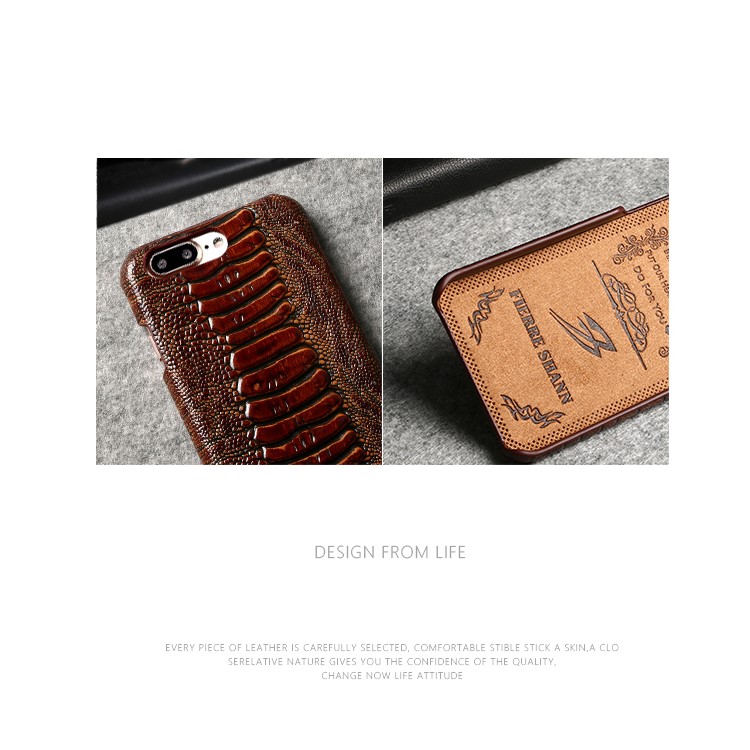 FIERRE SHANN Genuine Leather Coated Hard PC Phone Case for iPhone 7 Plus - Dark Brown-4