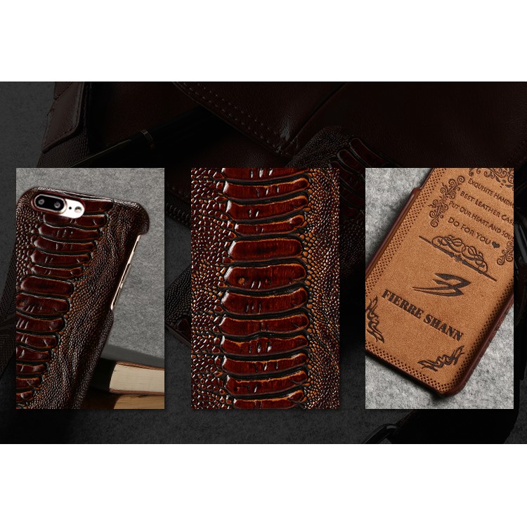 FIERRE SHANN Genuine Leather Coated Hard PC Phone Case for iPhone 7 Plus - Dark Brown-5