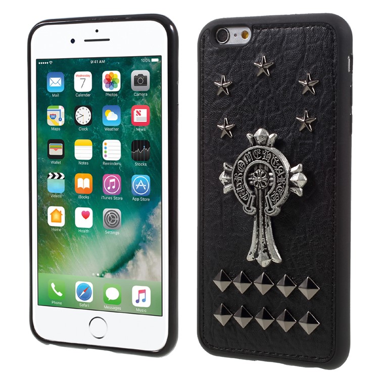 3D Punk Metal Rivet Leather Coated TPU Case for iPhone 6s/6 4.7 - Stars and Pyramid Rivets-1