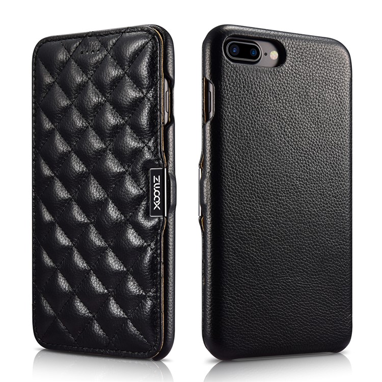 XOOMZ Rhombus Litchi Texture Magnetic Genuine Leather Case for Apple iPhone 7 Plus 2016 - Black-1