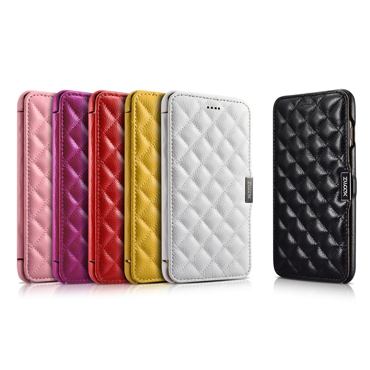 XOOMZ Rhombus Litchi Texture Magnetic Genuine Leather Case for Apple iPhone 7 Plus 2016 - Black-6