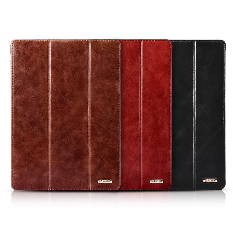ICARER Vintage Tri-fold Genuine Leather Stand Case for iPad Pro 12.9 Inch - Black-2