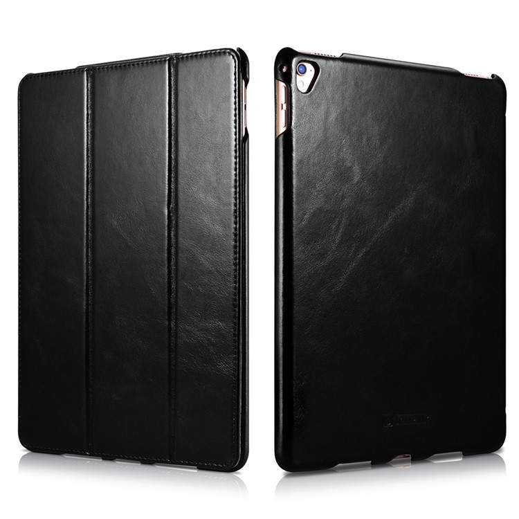 ICARER Retro Tri-fold Genuine Leather Stand Case for iPad Pro 9.7 Inch - Black-1