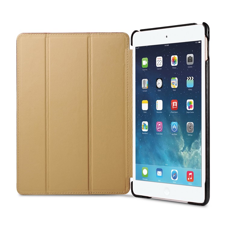 ICARER for iPad Air 2 Vintage Tri-fold Stand Genuine Leather Shell - Black-2