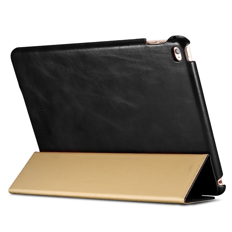 ICARER for iPad Air 2 Vintage Tri-fold Stand Genuine Leather Shell - Black-3