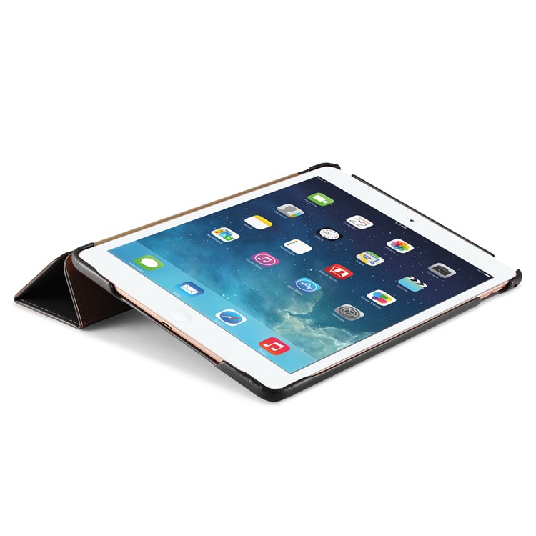 ICARER for iPad Air 2 Vintage Tri-fold Stand Genuine Leather Shell - Black-4