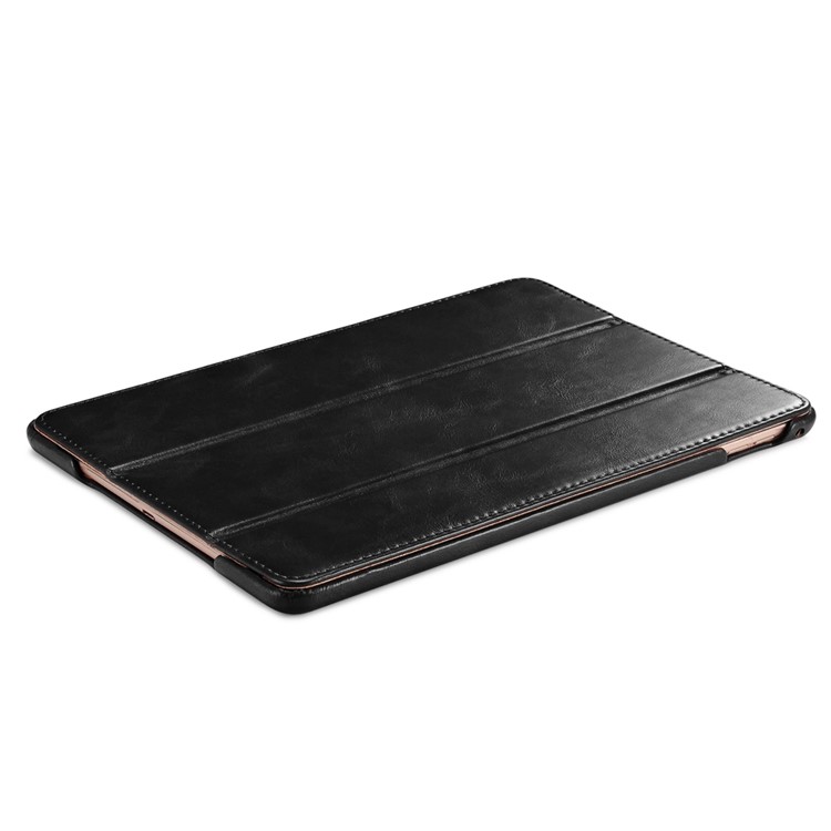 ICARER for iPad Air 2 Vintage Tri-fold Stand Genuine Leather Shell - Black-5