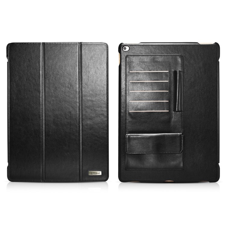 ICARER Business Multiple Card Slots Tri-fold Tablet Leather Case for iPad Pro 12.9 inch - Black-1