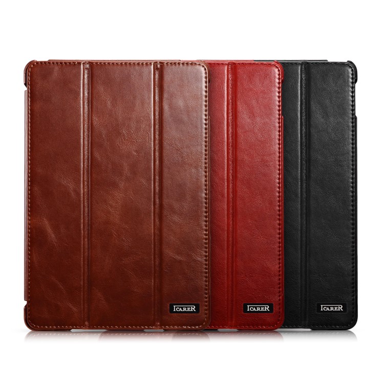 ICARER for iPad mini 4 Vintage Genuine Leather Case with Tri-fold Stand - Black-2
