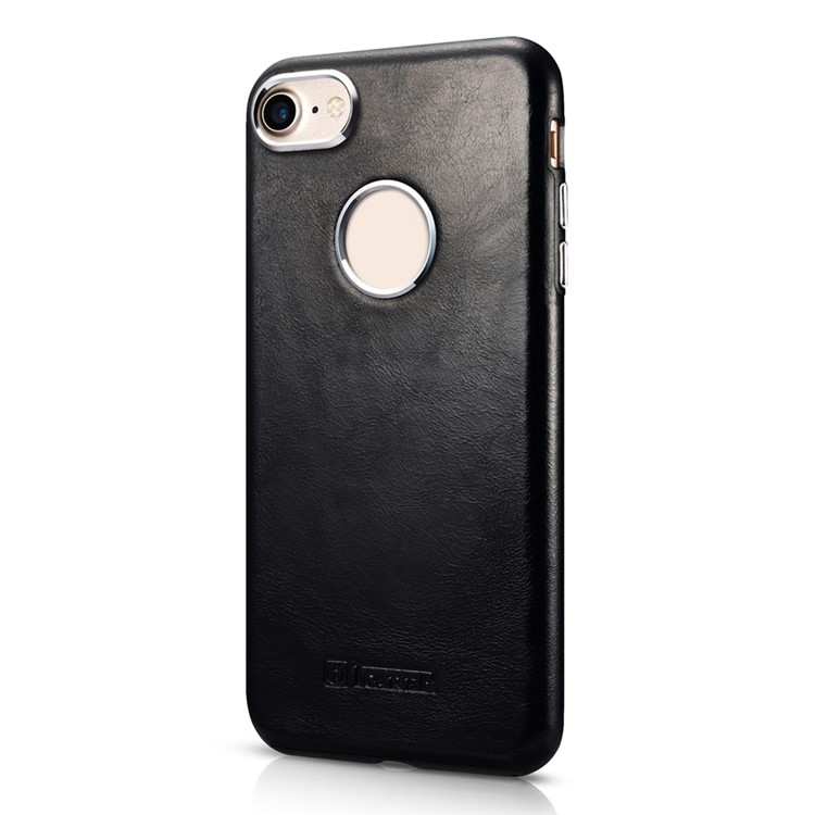 ICARER for iPhone 7 Retro Genuine Leather Coated Hard Phone Case - Black-2