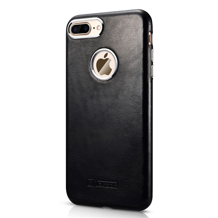 ICARER for iPhone 7 Plus Retro Genuine Leather Coated Hard Phone Case - Black-2
