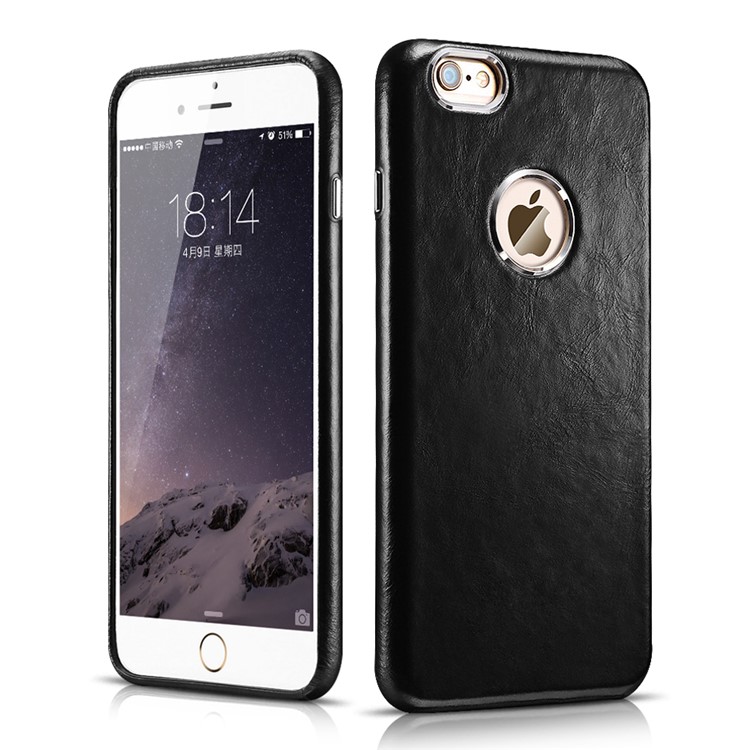 ICARER Vintage Genuine Leather Coated Hard Case for iPhone 6s 6 4.7 - Black-1