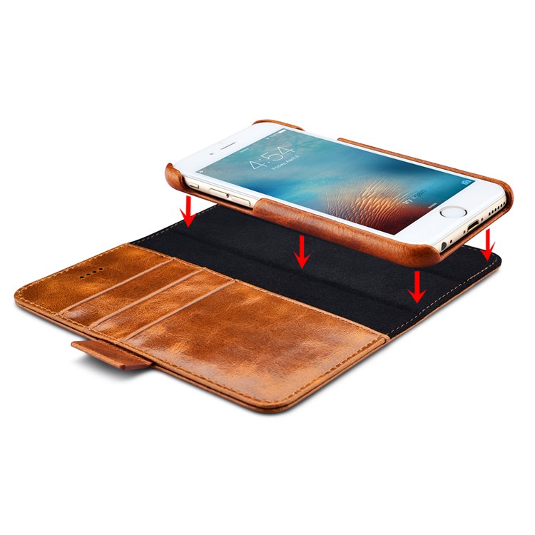 ICARER 2-in-1 Detachable Inner PC + Oil Wax Genuine Leather Case Wallet for iPhone 6s 6 4.7 - Brown-17