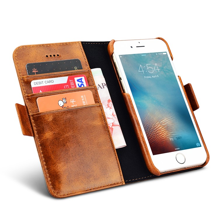 ICARER 2-in-1 Detachable Inner PC + Oil Wax Genuine Leather Case Wallet for iPhone 6s 6 4.7 - Brown-6