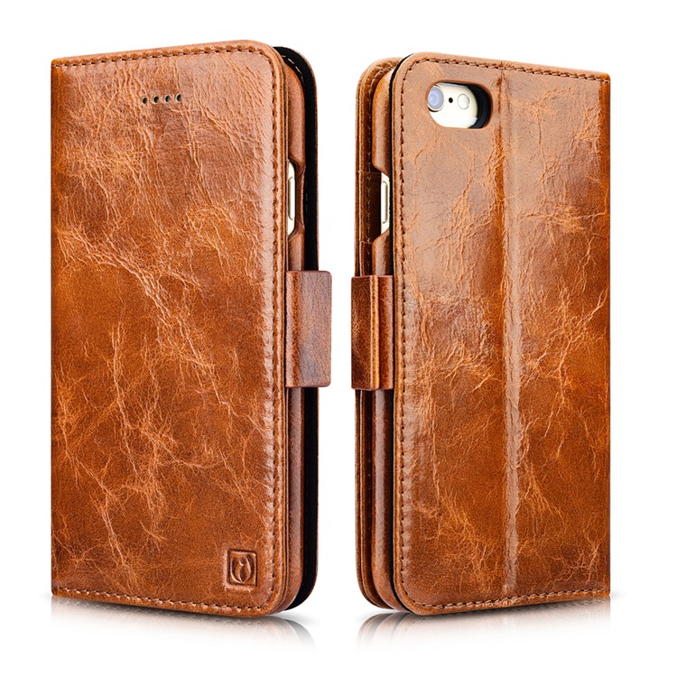 ICARER 2-in-1 Movable Inner PC + Oil Wax Genuine Leather Wallet Case for iPhone 6s Plus / 6 Plus - Brown-1