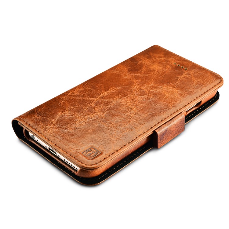 ICARER 2-in-1 Movable Inner PC + Oil Wax Genuine Leather Wallet Case for iPhone 6s Plus / 6 Plus - Brown-11