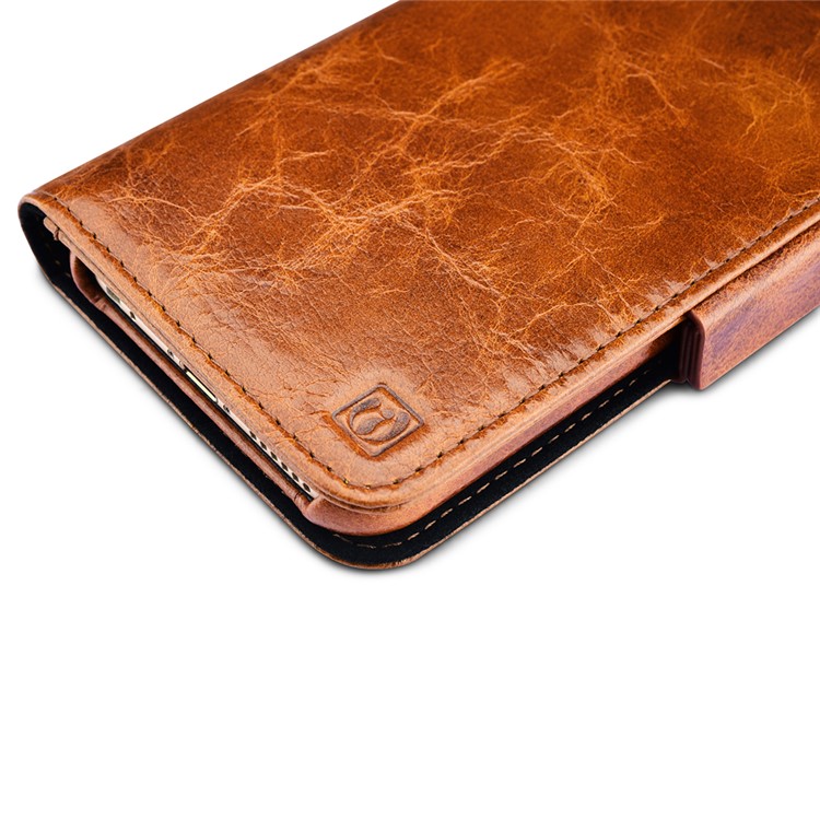 ICARER 2-in-1 Movable Inner PC + Oil Wax Genuine Leather Wallet Case for iPhone 6s Plus / 6 Plus - Brown-14