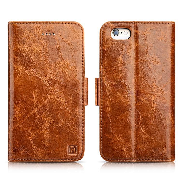 ICARER 2-in-1 Movable Inner PC + Oil Wax Genuine Leather Wallet Case for iPhone 6s Plus / 6 Plus - Brown-2