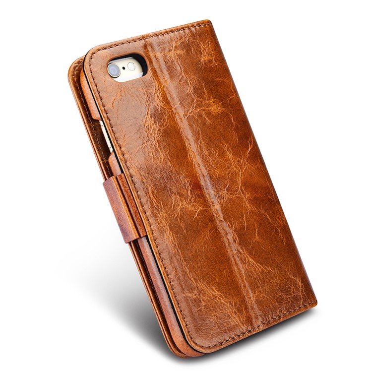ICARER 2-in-1 Movable Inner PC + Oil Wax Genuine Leather Wallet Case for iPhone 6s Plus / 6 Plus - Brown-4
