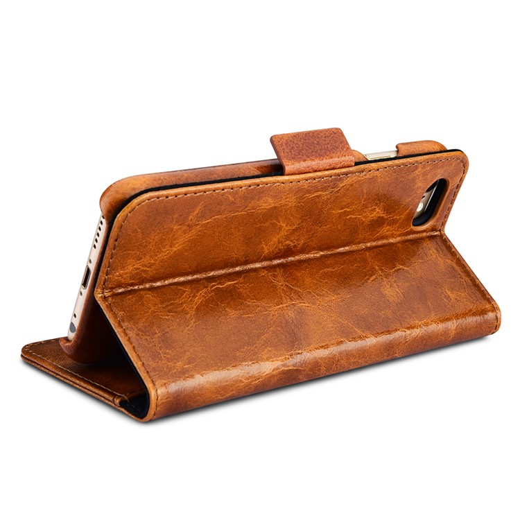 ICARER 2-in-1 Movable Inner PC + Oil Wax Genuine Leather Wallet Case for iPhone 6s Plus / 6 Plus - Brown-8