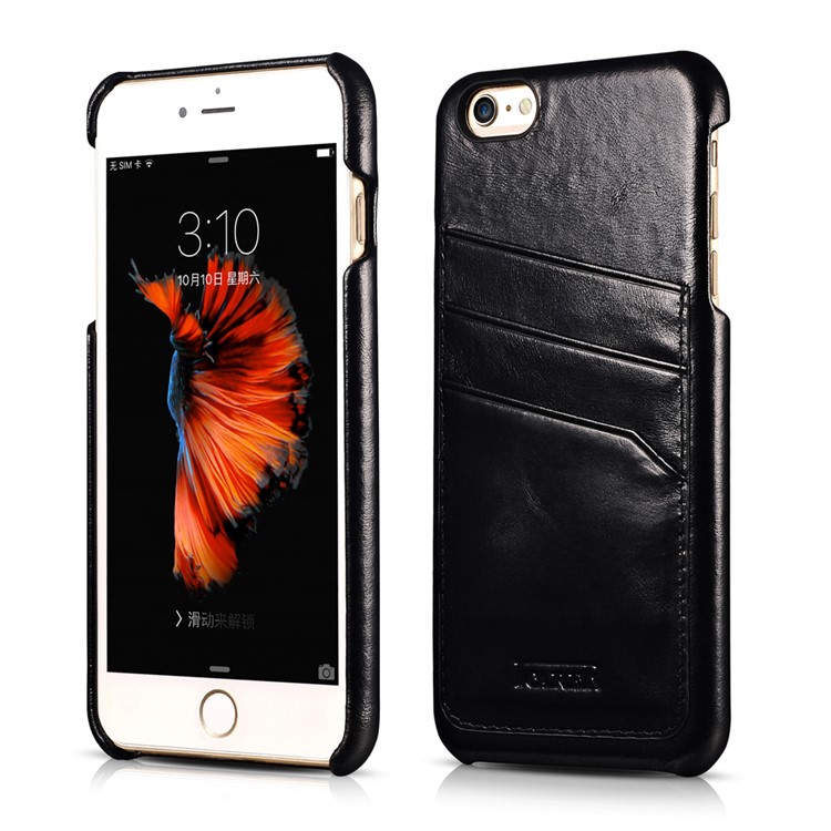 ICARER Baroque Card Holder Genuine Leather Coated Hard Phone Case for iPhone 6s/6 - Black-1