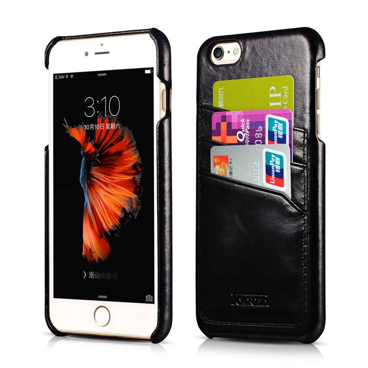 ICARER Baroque Card Holder Genuine Leather Coated Hard Phone Case for iPhone 6s/6 - Black-2