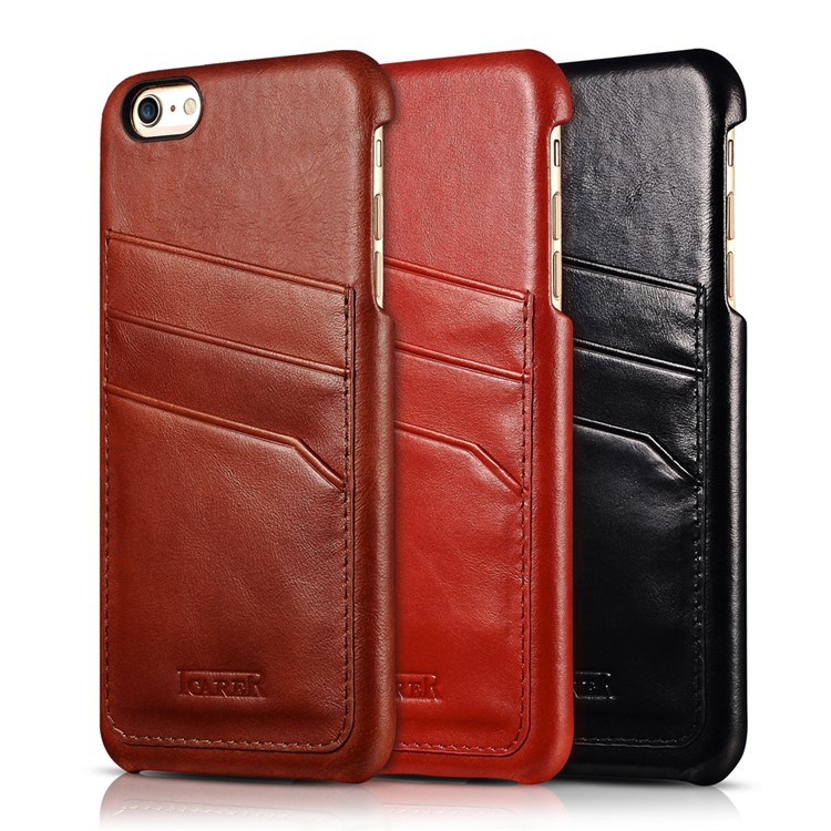 ICARER Baroque Card Holder Genuine Leather Coated Hard Phone Case for iPhone 6s/6 - Black-4