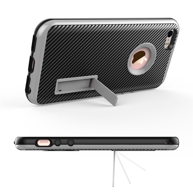 Carbon Fiber Texture PC + TPU Kickstand Case for iPhone SE/5s/5 - Black-2