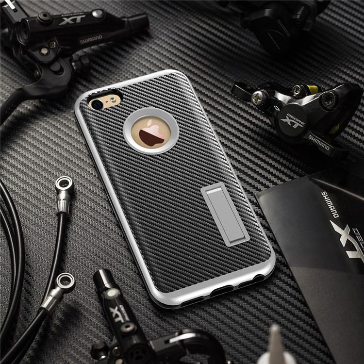 Carbon Fiber Texture PC + TPU Kickstand Case for iPhone SE/5s/5 - Black-4