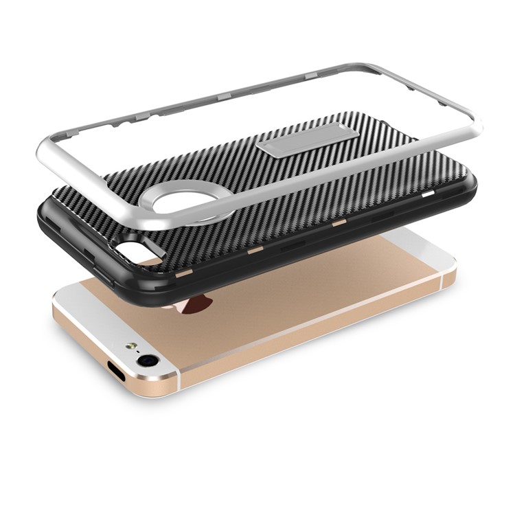Carbon Fiber Texture PC + TPU Kickstand Case for iPhone SE/5s/5 - Black-5